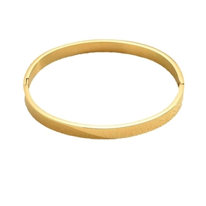 Modern gold titanium steel hinged bracelet with polished and frosted matte finishes