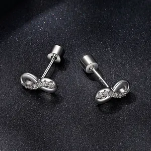 Luxurious S925 sterling silver infinity stud earrings with sparkling round moissanite stones