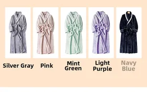 Detailed grid of plush flannel robes showing different colors with contrast piping details