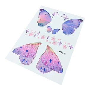 Waterproof butterfly face temporary tattoos with watercolor stars and floral designs