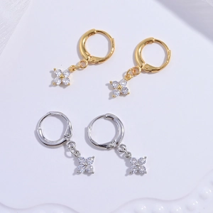 Zircon Clover Flower Huggie Hoop Earrings 925 Sterling Silver Minimalist Elegant Jewelry For Women