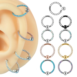 Stainless Steel Captive Bead Ring With Zirconia Artificial Opal Captive Ball Nose Ring Ear Cartilage Hoop Earrings Piercing Jewelry