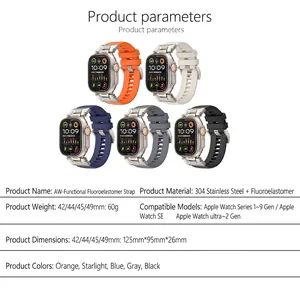 Cinturini in fluoroelastomero per Apple Watch 1-9 SE Ultra in cinque colori vivaci