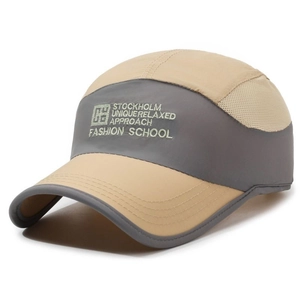 Detail of breathable mesh splicing and Stockholm embroidery on sports baseball cap
