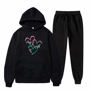 Survêtement Homme Sweat À Capuche Et Pantalon Mélange Coton Polyester Imprimé Coeur Faith Hope Love Sport Décontracté