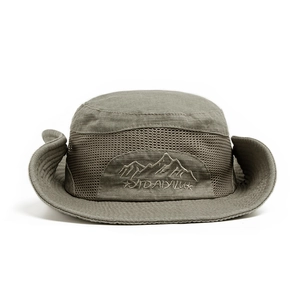 Chapeau de soleil extérieur vert olive avec maille respirante et broderie montagne