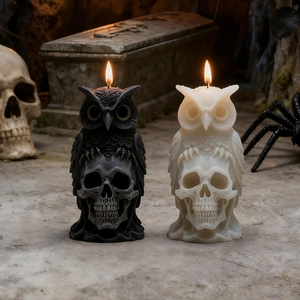 Silikonform für Halloween-Kerzen mit Eule auf Totenkopf für Gothic-Dekoration