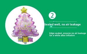 Detailed view of purple Christmas tree foil balloon with Merry Christmas print and star topper