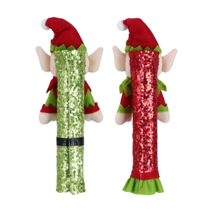 Christmas elf velvet fridge handle covers with sequins in red and green festive colors