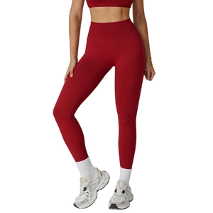 Red seamless high waist yoga leggings with scrunch butt lift for fitness and running