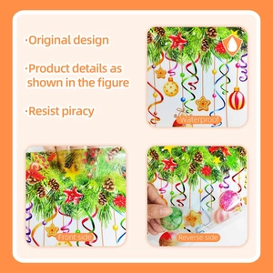 Waterproof Christmas wall stickers featuring festive pine branches and star decorations