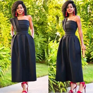 One Shoulder Satin Evening Dress Ruched A-Line Sleeveless Elegant Formal Cocktail Party Gown Graduation For Women
