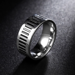 Vintage Piano Key Stainless Steel Ring For Men Black Striped Groove Band Industrial Style Retro Jewelry Accessories