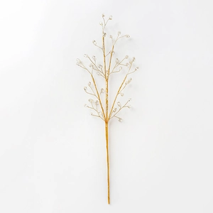 Golden Christmas tree pick with sparkling wire branches and clear resin crystal beads