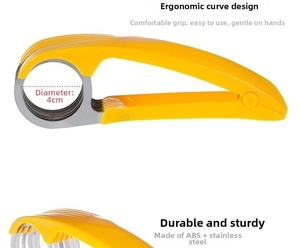 Macro detail of yellow lemon slicer holder with 4cm diameter and stainless steel prongs