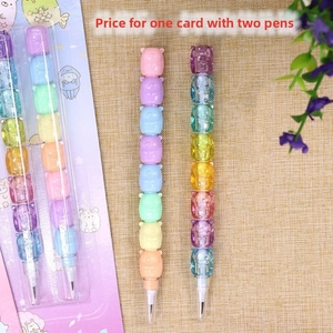 Detail of multi-color cartoon stackable pencils featuring various animal characters