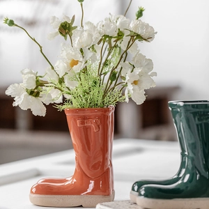 Creative rain boot ceramic flower vase for succulent and hydroponic home decoration