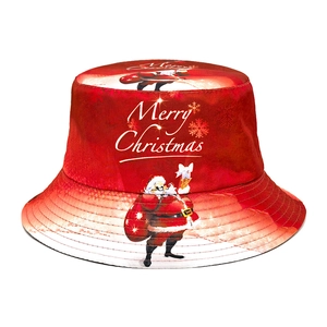 Reversible Christmas Bucket Hat Polyester Sun Protection Festive Santa Claus Print Fisherman Cap For Winter Holiday