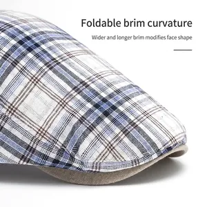 British style checkered newsboy cap with flexible wide brim and breathable fabric