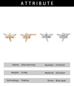 Close-up of S925 sterling silver dragonfly stud earrings with white opal stones