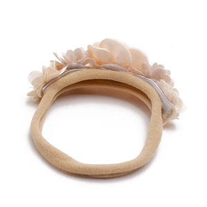 Detailed view of handmade fabric flowers and high elastic nylon headband for babies
