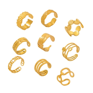 Set aus 9 18K vergoldeten Titanstahlringen, verstellbare offene Ringe mit Blatt- und Geometriedesign