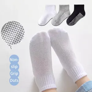 Mesh breathable children socks with non-slip grips in white, gray and black colors