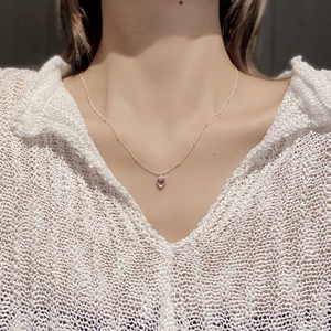 925 Sterling Silver Heart Necklace With Iridescent Stone Delicate Bead Chain Choker For Women Elegant Versatile Jewelry