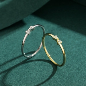 Elegant S925 silver bow rings with micro-set zircons in gold and silver finishes