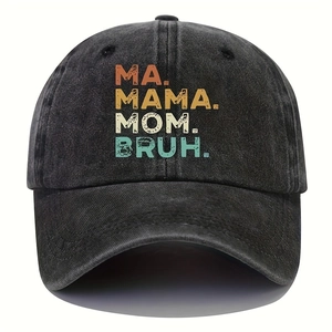 Vintage washed cotton baseball cap featuring MA MAMA MOM BRUH artistic letter printing