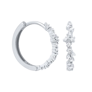 S925 sterling silver hoop earrings with irregular zircon stones and sparkling crystals