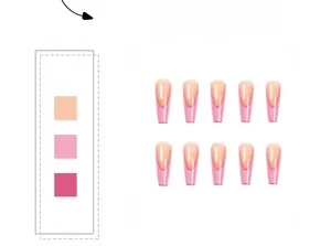Detail of pink French ballerina press-on nails with glossy long trapezoid finish