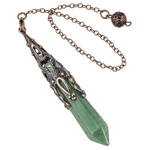 Natural green crystal hexagonal column pendulum necklace with vintage copper finish chain