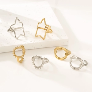 Fashionable minimalist geometric open rings in gold and silver plating for women