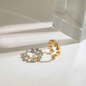 Adjustable 18K gold and silver star rings crafted from durable stainless steel