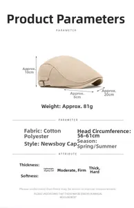 Detailed size specifications for beige mesh ivy cap showing dimensions and fabric details