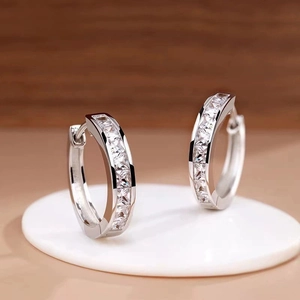 Fashion Shiny Square Cut Rhinestone Hoop Earrings Zinc Alloy Geometric Earrings For Men Women Lightweight Jewelry Gift