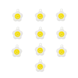 Set of 10 white and yellow flower smiley face alloy charms for DIY jewelry making