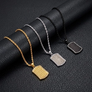 Men Hip Hop Pendant Titanium Steel Woven Texture Iced Out Zircon Military Dog Tag Punk Style Jewelry