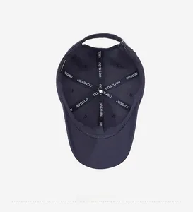 Internal view of navy baseball cap showing high-quality stitching and narason inner lining