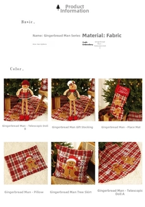 Detailed view of gingerbread man Christmas decorations with embroidery and plaid patterns