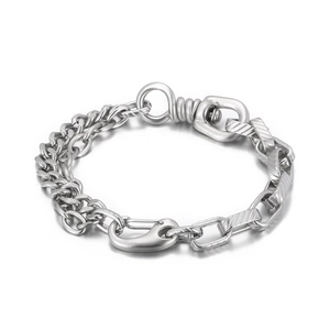 Vintage titanium steel chain bracelet with interlocking links and toggle clasp closure