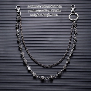 Double layered gunmetal punk waist chain with metal dice charms, 53cm and 63cm lengths