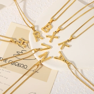 18K gold plated titanium steel letter pendant necklaces with elegant square box chains