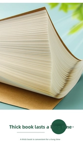 Thick blank kraft paper notebook detail showing heavy page stack and smooth writing texture.
