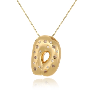 Detailed view of chunky 18k gold plated ring pendant with inlaid sparkling zircon stones