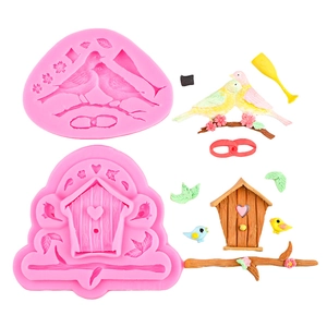 Moulage en silicone rose avec oiseaux et nichoir pour décoration de gâteaux et fondant