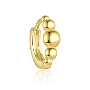 Minimalist S925 sterling silver huggie earrings with five golden sphere beads