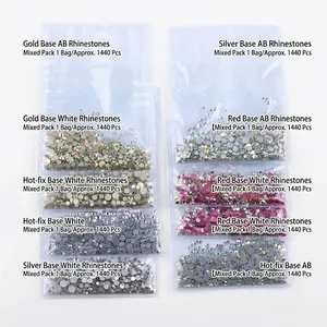 Flatback nail rhinestones pack with 1440pcs AB crystals and white gems for DIY art