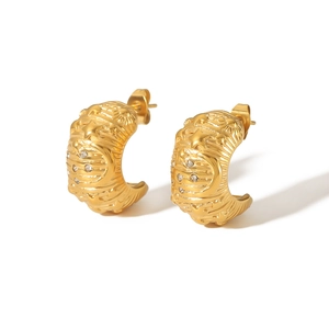 Retro 18K gold-plated stainless steel star and moon hoop earrings with zircon